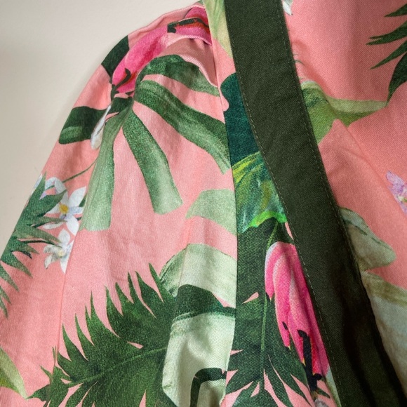 Farm Rio Anthropologie Deep-V Wide Leg Jumpsuit Tropical Floral Pink NWT Sz XS - Picture 7 of 16